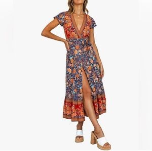 Pretty Garden Floral V-Neck Maxi Dress - Multicolor